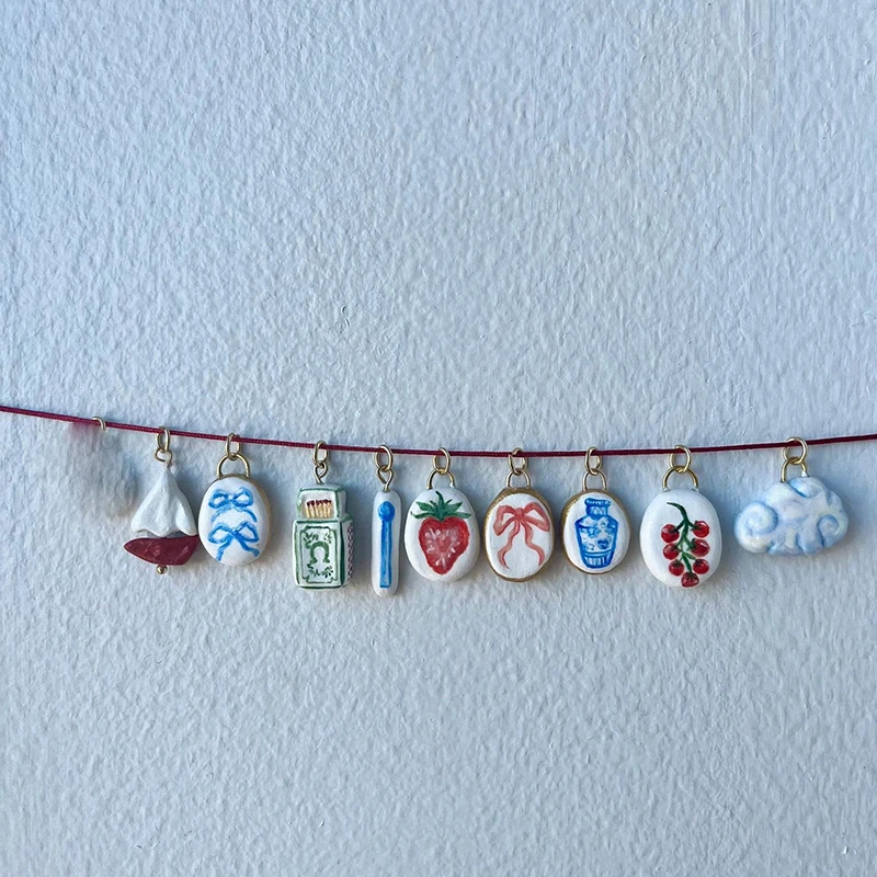 

12 шт. разноцветные медные клубничные облака с бантом и принтом, подвески для изготовления ювелирных изделий, ожерелье, браслет, аксессуары