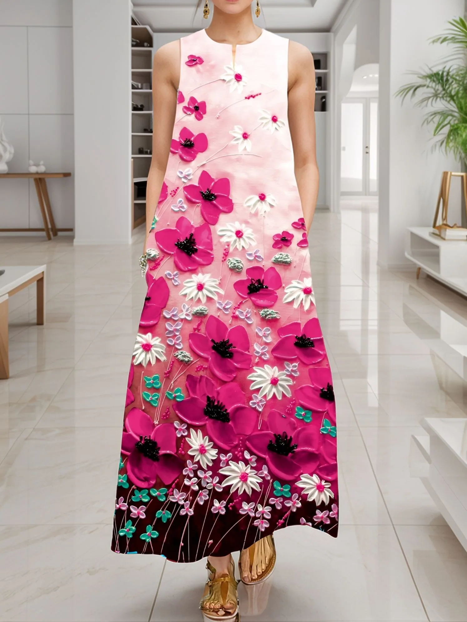 

V Neck A Line Floral Dress for Women Elegant Summer Casual Dress with Flowy Dresses Comfortable and Stylish