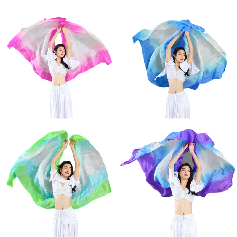 Handgemaakte Buikdans Zijden Sjaal Sluiers Geleidelijke Kleuren Professionele Oosterse Danser Stage Performance Show Props Aanbidding Lof