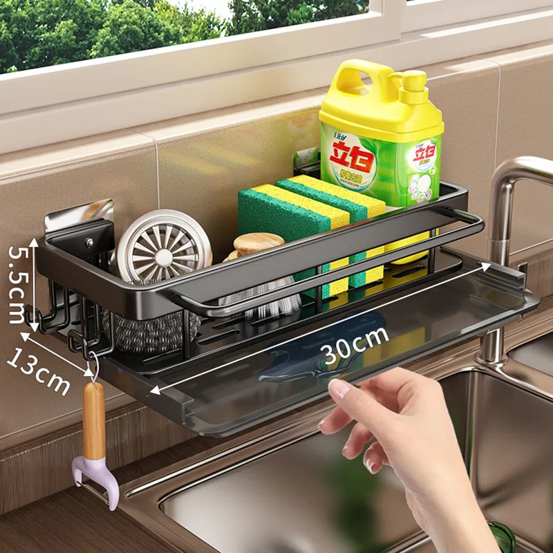 

Space Aluminum Kitchen Storage Rack Towel Sponge Drain Organizer Hanging Soap Drainer Shelf Basket Bathroom Shampoo Shelves