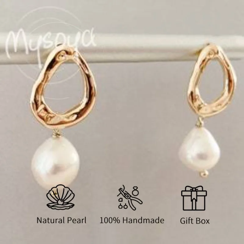 

MYSOYA белые серьги с жемчугом в стиле барокко 9-10 мм с подарочной коробкой для нее/его дня рождения/свадьбы/Рождества/Нового года/подарок на годовщину