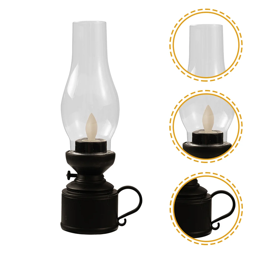 Retro-Kerosinlampe, LED, flammenlose Kunststoff-Tischleuchte, schwarz, schüttelnder Stil, für den Innenbereich, Buddha-Halle, Stromausfall, Ambiente