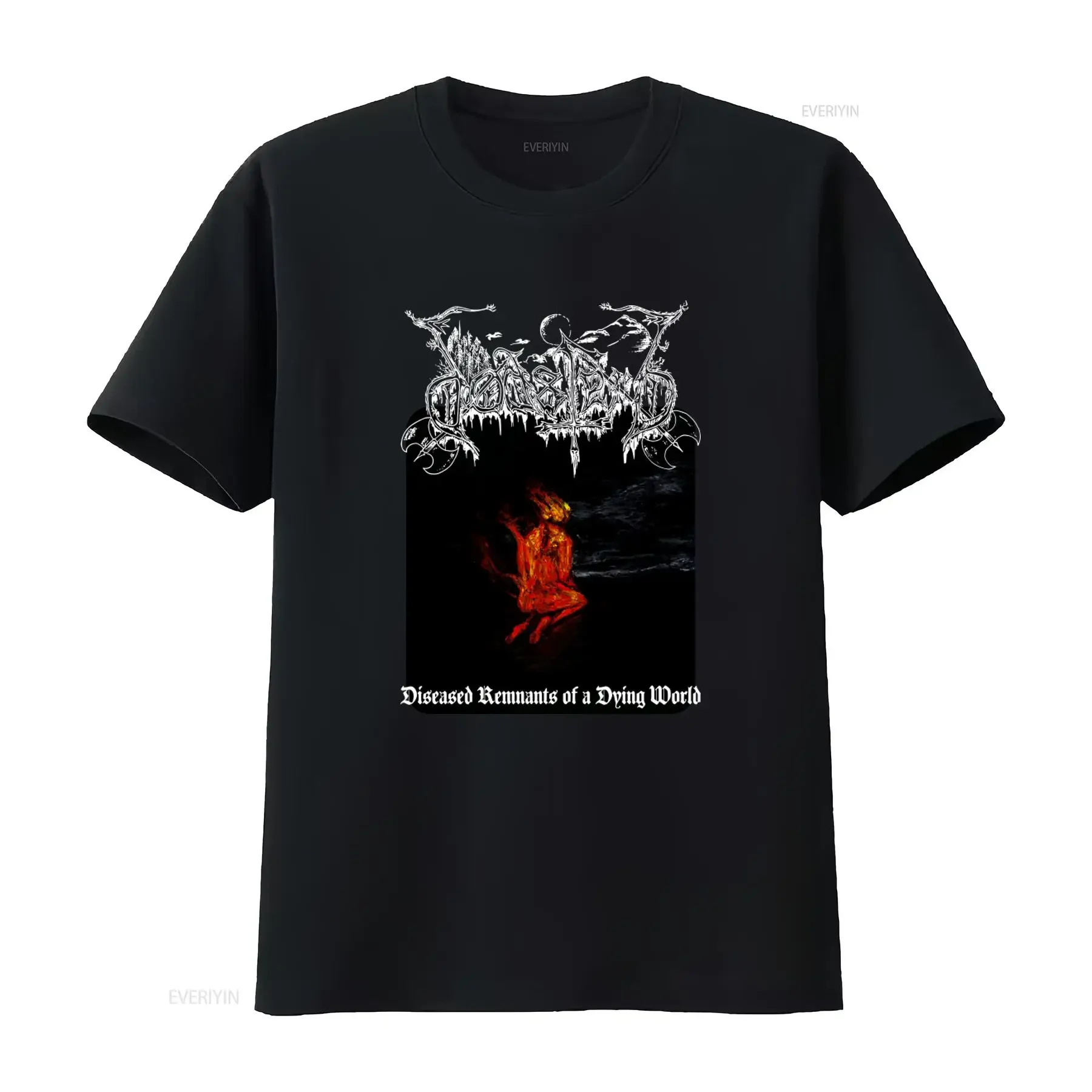 DODSFERD Diseased Remnants of a Dying World T Shirt for Black Metal Band Rock Style Print Top vintage Washed