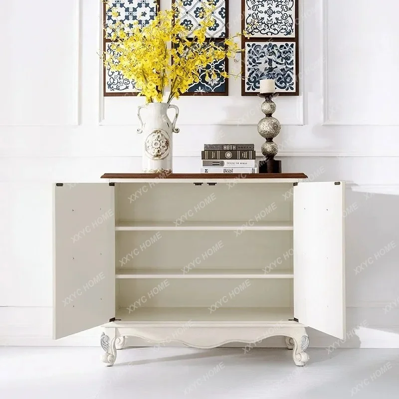 

LPainted Neoclassical Entrance Cabinet Double Door Cabinet Decorative Sofa Back Storage Cabinet