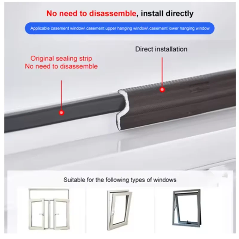 New S Type Soundproof Sealing Strip Noise Reductian Weather Stripping for Door & Plastic Steel Casement Windows with Gaps 0-12mm