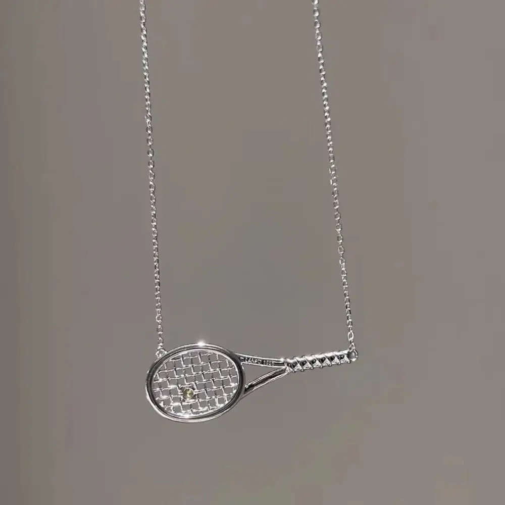 Fashion Exquisite Tennis Racket Necklace With Diamonds Silver Color Pendant Necklace Zirconia Metal Sweater Chain Jewelry Gifts