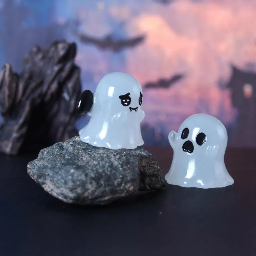 6pcs Set Cartoon Design Luminous Resin Figurines Micro Landscape Resin Halloween Miniature Ornaments Glow In Dark Tiny Size