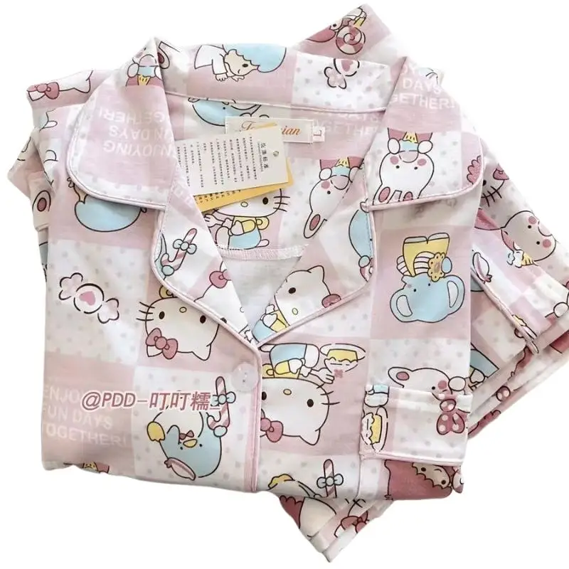 

Sanrio Hello Kittys, новый стиль, пижамы с длинными рукавами и нагрудными подушечками для девочек My Melody, весенне-осенний комплект домашней одежды с героями мультфильмов