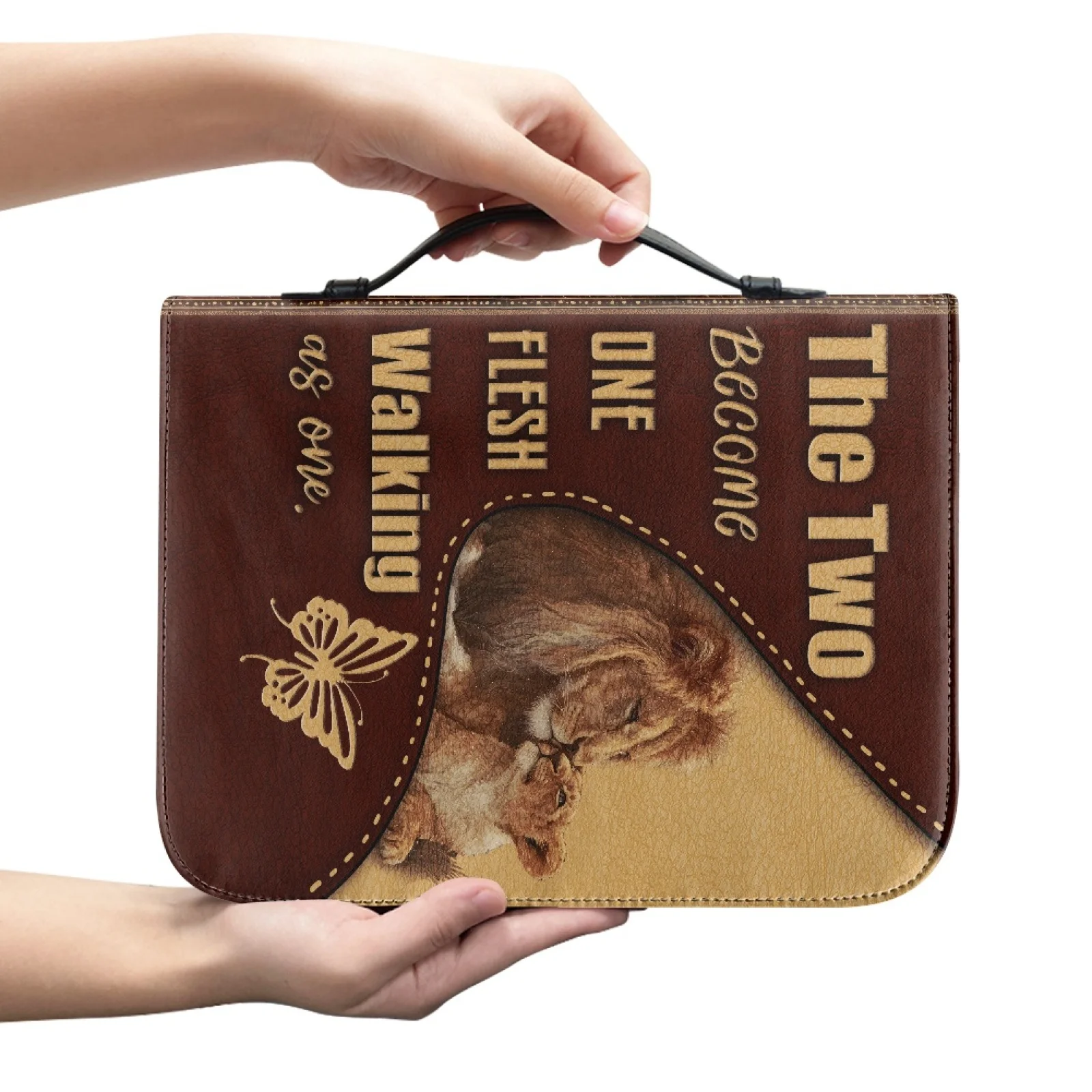 XIXIRIMIDO Lion Couple Scripture Print Waterproof PU Leather Bible Carrying Bags 2026 New, Portable Large Capacity Bible Case