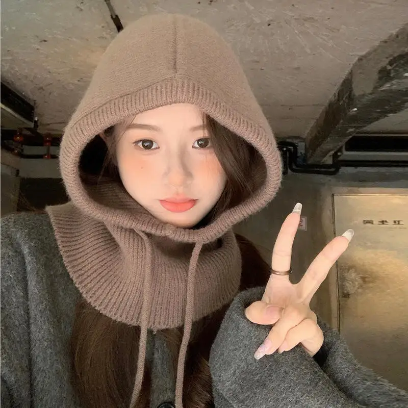 Chaud unisexe réglable extensible à capuche écharpe tricot chapeau coupe-vent cou couverture pour hommes femmes hiver bonnet avec bande élastique