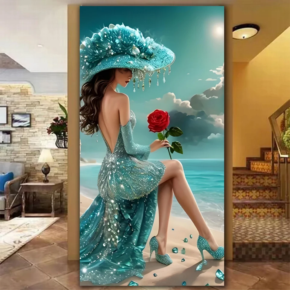 Green Sea Girl Diy Diamond mosaic Full Sqaure Round diamond art paintings Jewelry cross stitch portrait Art Home decoration Gift
