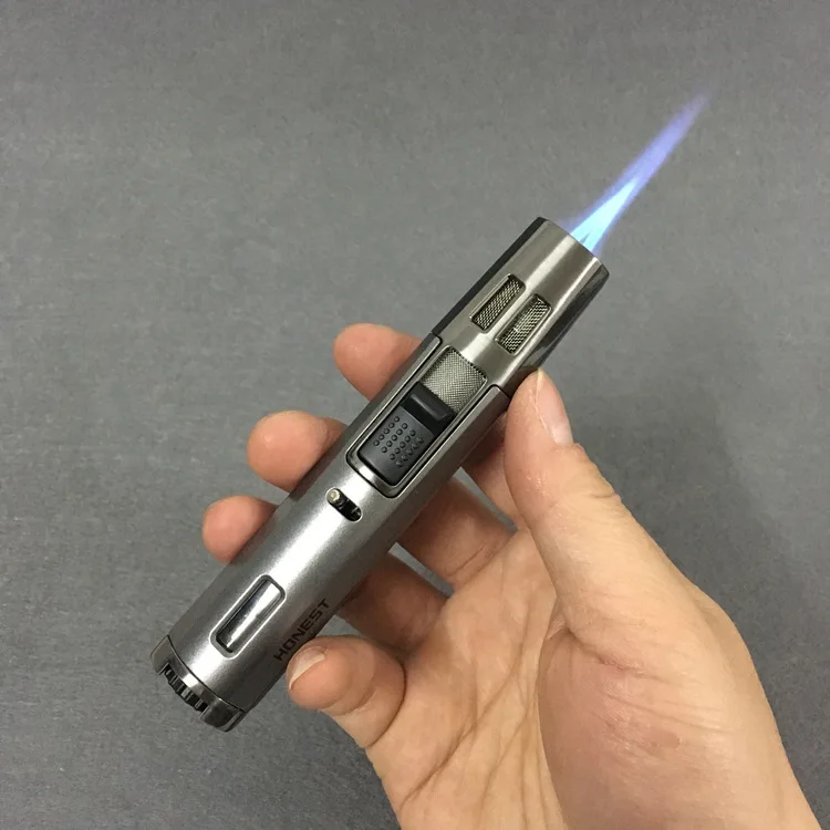 HONEST Metal Twin Turbo Lighter Windproof Factory Strip Gas Lighter Creative Kitchen Lighter Butane Turbo Cigar Accessories