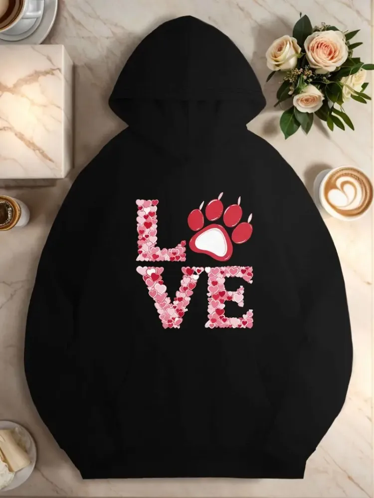 

L O V E With Hearts Women's Plus Size Casual Hoodies Ladies Y2k 2000s Woman Sweatshirts Harajuku Graphic Tee Ropa De Mujer Print