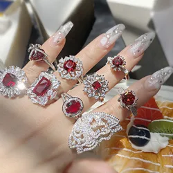 New Adjustable Bright Butterfly Red White Bicolor Zircon Ring for Women's Wedding Dance Senior Jewelry Valentine's Day Gift