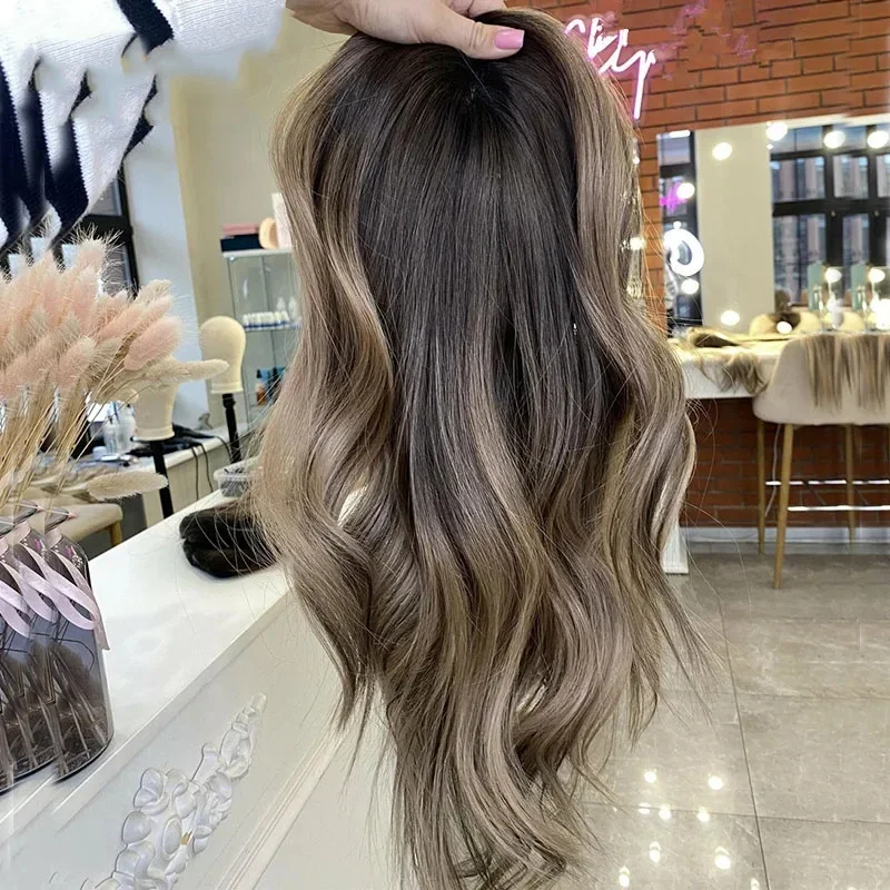 Soft 26Inch Highlight Brown 180Density Wave 5x5 Silk BasePreplucked Jewish Human BabyHair HD Lace Wig European Hair Glueless