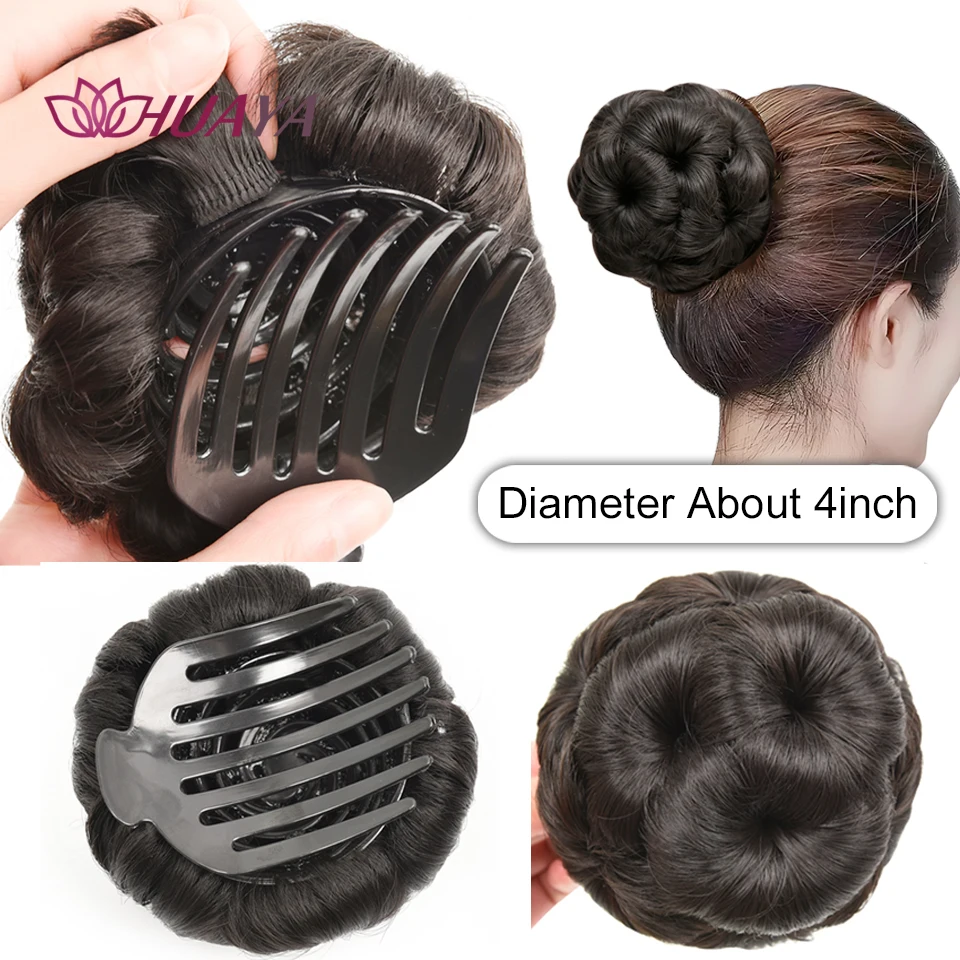 Synthetic Flower Hair Bun Chignon Hairpiece, Flower Claw Clip Hair Bun Extension Ponytail Updo Hair Accessory Hair Bun For Women