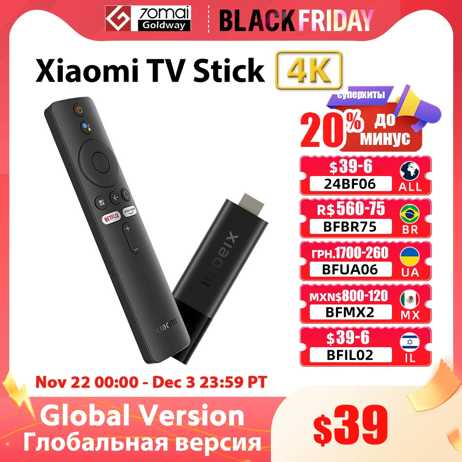 Global Version Xiaomi TV Stick 4K Android 11 Portable TV Dongle 2GB RAM 8GB ROM Dolby Vision DTS Surround Sound Google Assistant