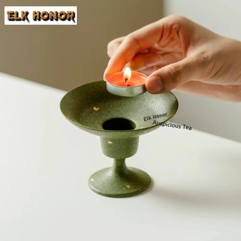 Green Tangerine Gold Sprinkled High Foot Incense Holder Zen Garden Incense Burners Consecrate Censer Home Accessories Ornaments