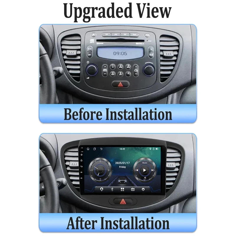 CarPlay Android Auto รถวิทยุ 2DIN Android 15 สําหรับ Hyundai i10 2007-2013 GPS นําทางรถอัจฉริยะระบบหน้าจอสัมผัส