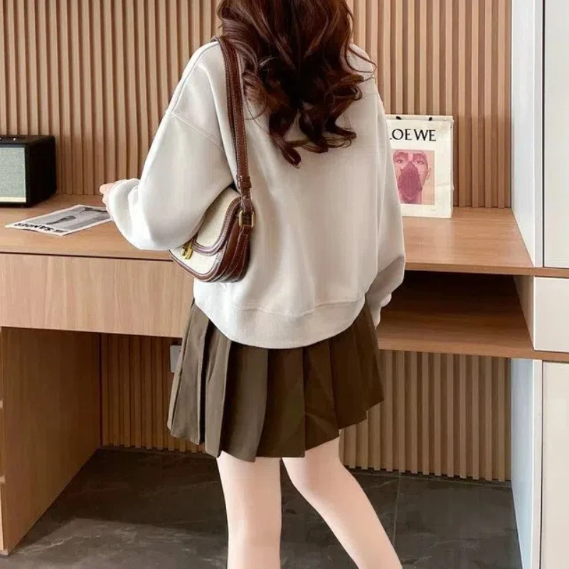 Office Lady Spring Autumn Women\'s Clothing Pullover Letter Round Neck Solid Color Lantern Long Sleeve Casual Loose Fashion Tops