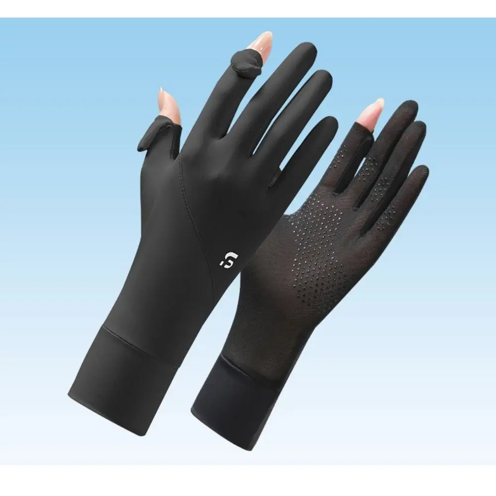 Ice Silk Women Sunscreen Gloves Thin Anti-UV Touch Screen Ice Silk Gloves Exposed Finger Breathable Cycling Driving Gloves