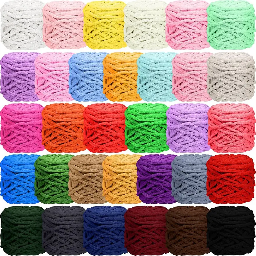 

32 Skeins Chunky Chenille Yarn for Crocheting, 1470 Yards Bulky Thick Fluffy Yarn Soft Velvet Plush Yarn for Hand Knitting Blank