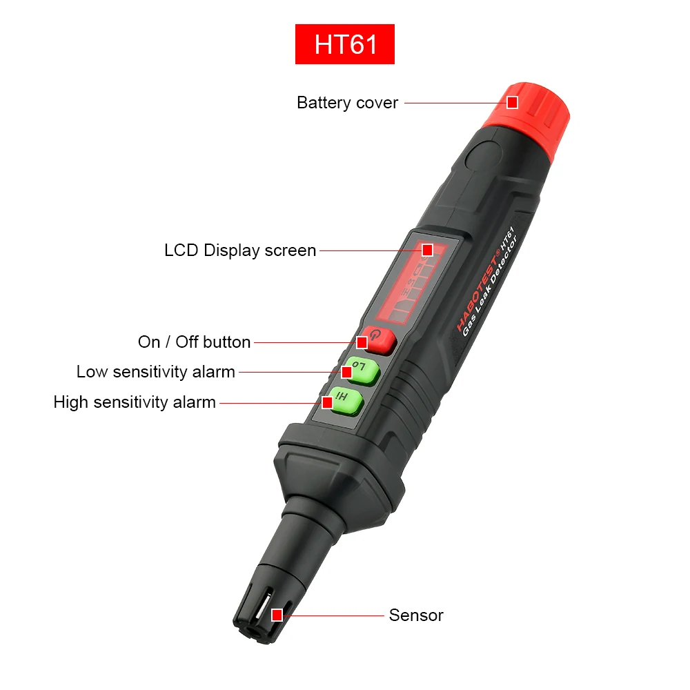 HABOTEST HT59 HT60 HT61 Gas Leak Detector 0-1000PPM Sound & Screen Alarm Combustible Flammable Natural Methane Mini Gas Detector