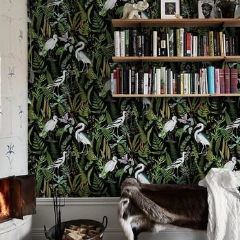 Green Leaves Tropical Rainforest Wall Sticker Morden Bush Animal PVC Self Adhesive Wallpaper Kitchen Waterproof Wall Decor