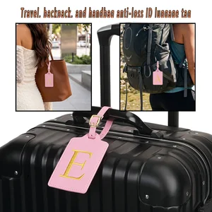 MIYIN 26 letters Luggage Tags for Suitcases PU Leather Privacy Protection Bag Tags Travel Accessories Essential, Pink