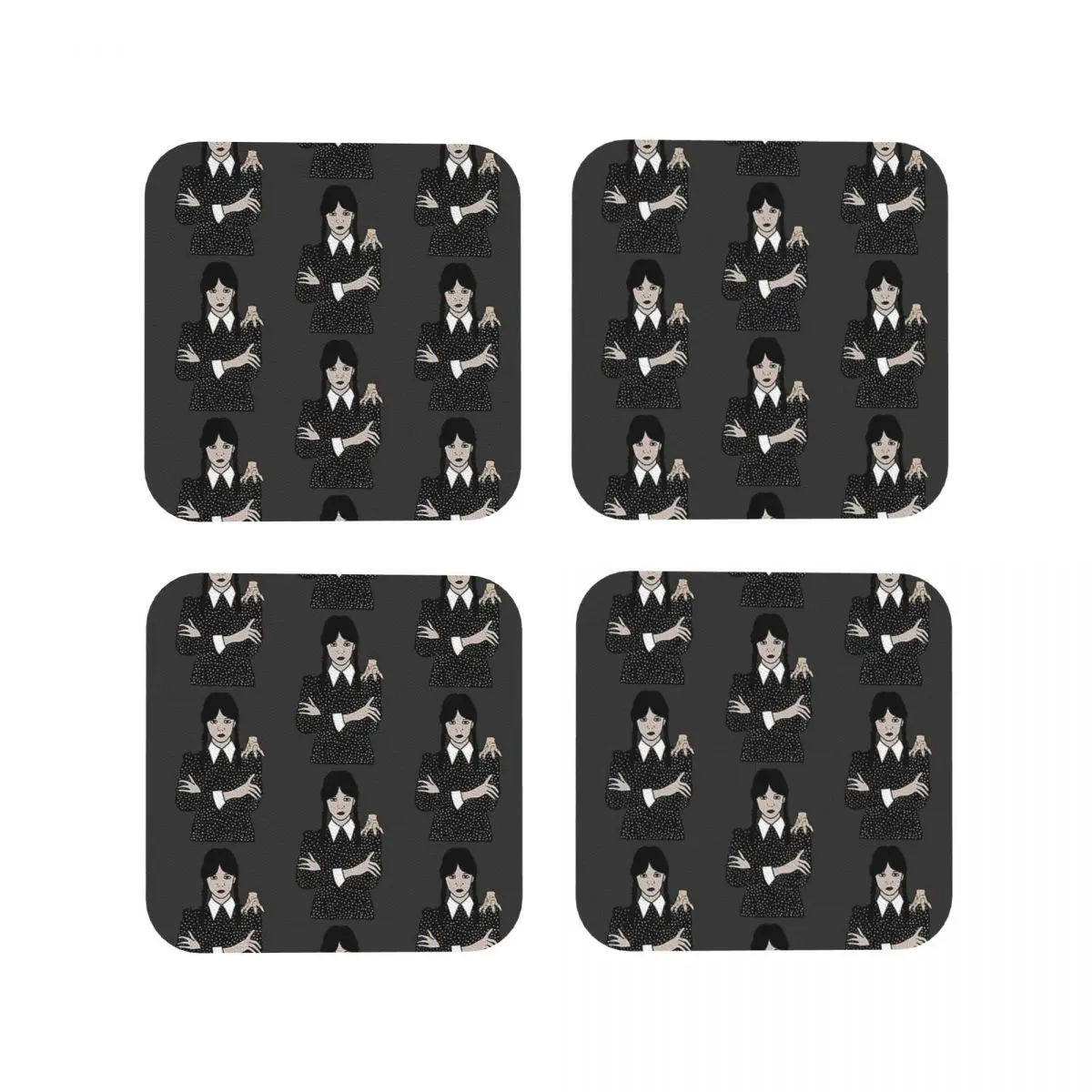 Wednesday Addams Thing TV Series Wednesday Coasters Kitchen Placemats Insulation Cup Coffee Mats For Decor Home Set of 4