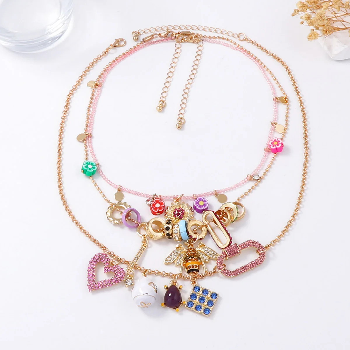 

ZAA Personalized Pink Heart-shaped Glitter Zircon Geometric Charm Necklaces for Women 2025 Trend Jewelry Holiday Party Gifts