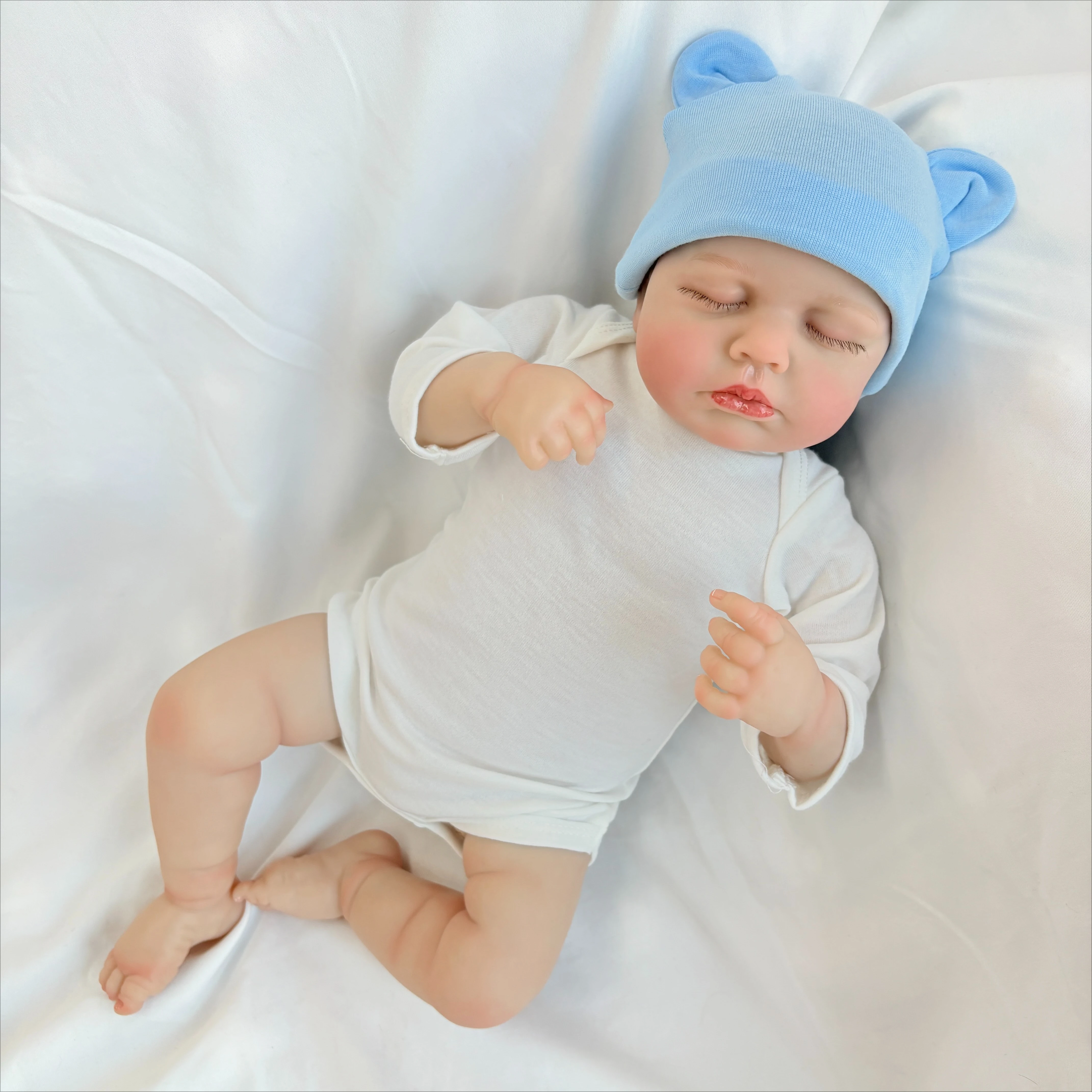 NPK 19'' Realistische Reborn Loulou Slapende Baby, Zeer Levensecht Knuffelbaar Baby, Zacht Stoffen Lichaam, 3D Huid met Zichtbare Aders