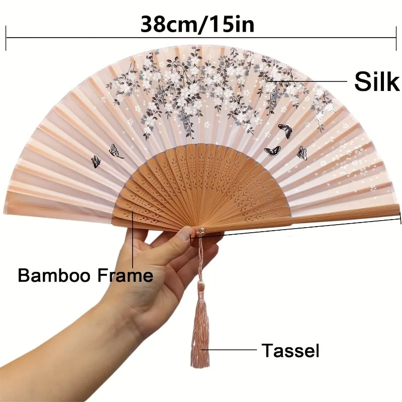 Folding Hand Fan With Tassel, Chinese Style Japanese Style Handheld Fan Party Favor Supplies