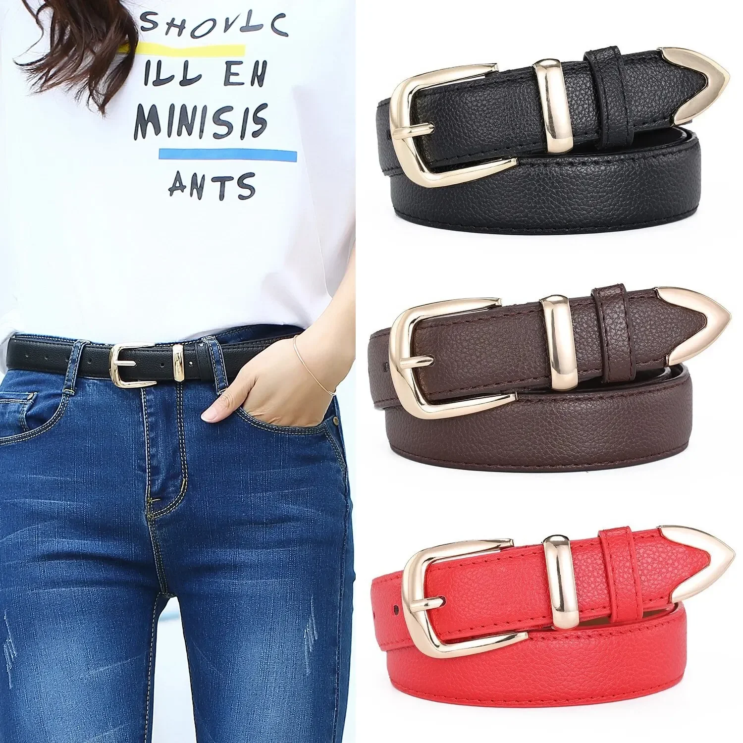 

1pcs Women's Simple Fashionable Needle Buckle Casual Versatile Korean PU Leather With Pants Jeans Lady