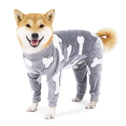 Flannel Dog Pajamas Jumpsuit Dogs Pajamas For Medium Large Dogs Bone Moon Pattern Warm Jumpsuits Coat Dog Clothes