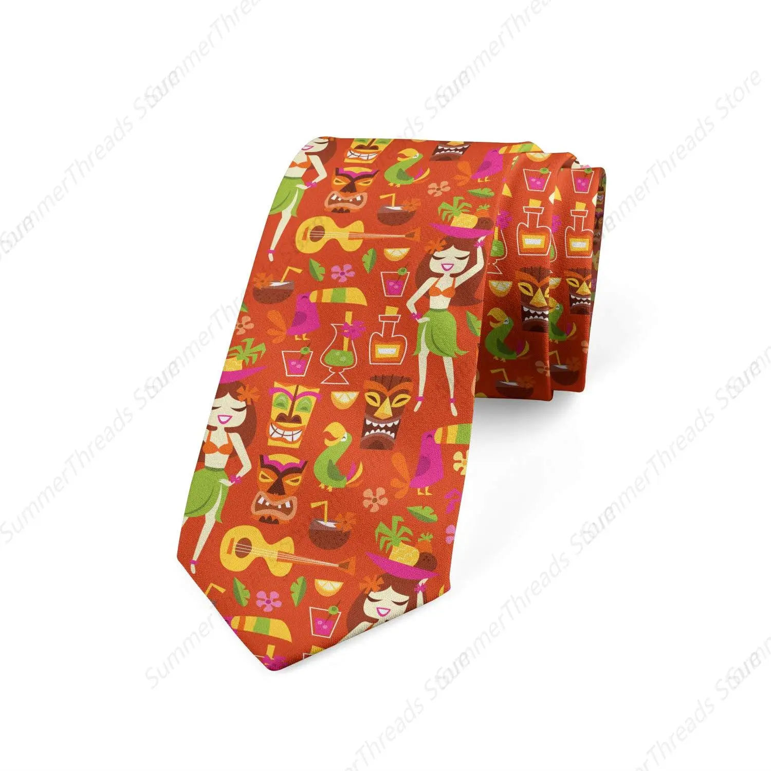 Men's Tie, Hawaiian Luau Party Aloha Tiki, 3.7", Multicolor