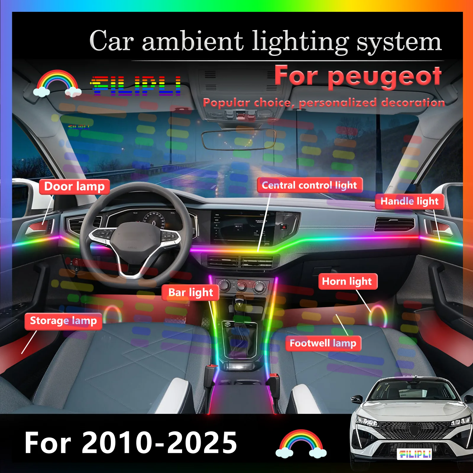

For peugeot Auto Interior Lights - Voice Control, APP Sync & Hidden RGB LED Strip