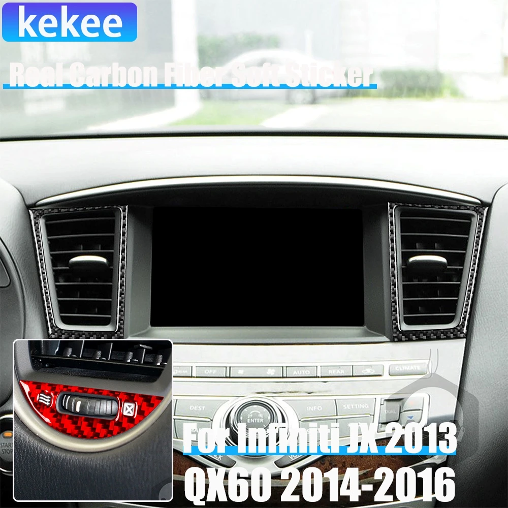 

Real Carbon Fiber Car Accessories Center Console Air Vent Set Trim Cover Soft Sticker For Infiniti JX 2013 QX60 2014 2015 2016