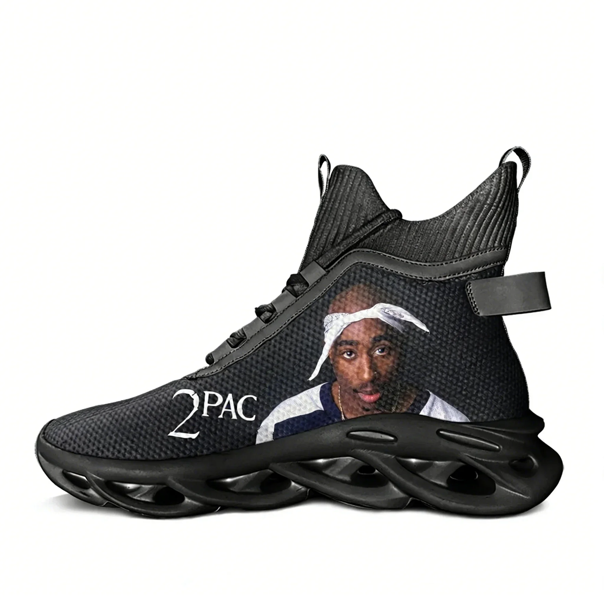 

Кроссовки Tupac Rapper 2Pac High Top Flats для мужчин и женщин, спортивная обувь для хип-хопа, бега, с сетчатым верхом и шнуровкой, индивидуальный дизайн.