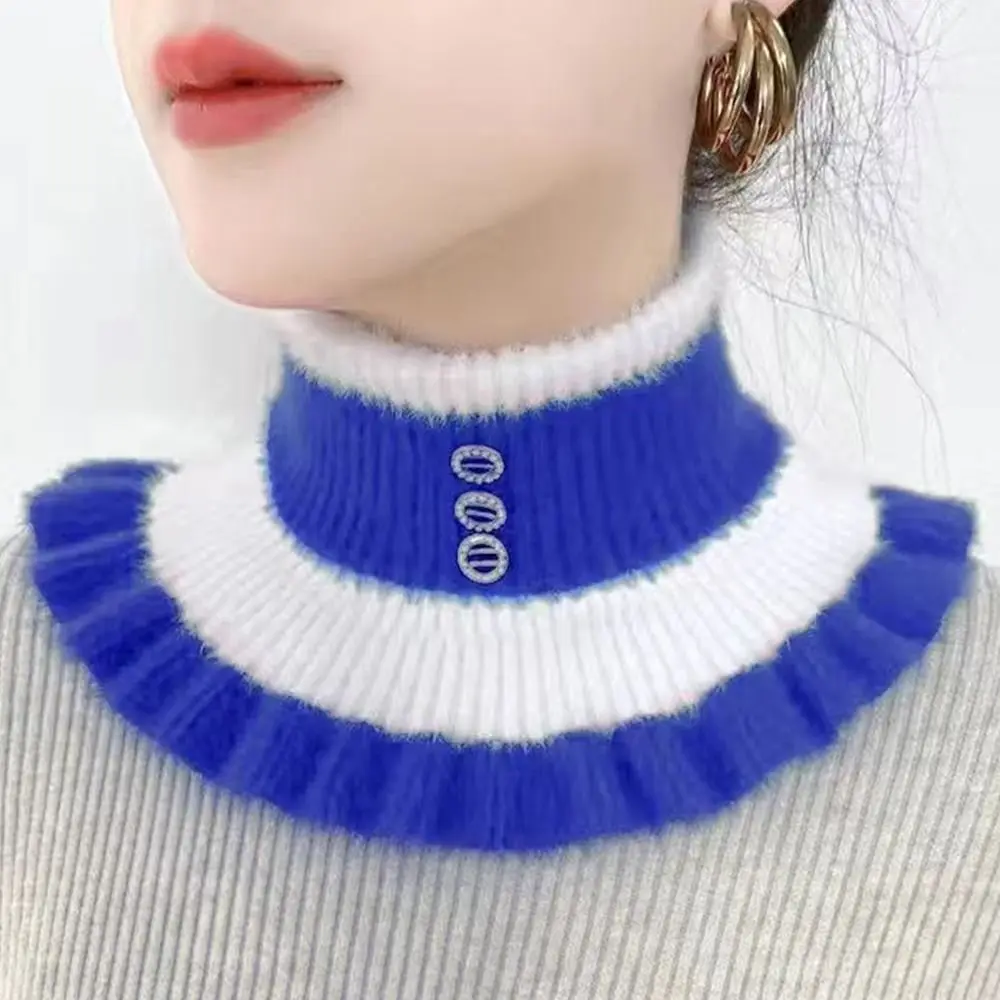 Wool Knit Stripe Diamond Thick Mink Pullover Neck Guard Scarf Warm Scarve Fake Collar Neck Warmer