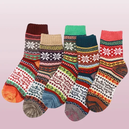 5/10 Pairs Knitted Wool Socks Ethnic Style Retro Socks Wool Socks Plus Velvet Thickened Winter Heat Storage And Warmth