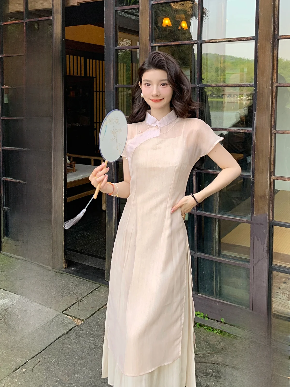 

Новый китайский комплект из двух предметов Sle ort Sve Qipao Dr, женская летняя длинная юбка Ele Zen Spirit, национальный тренд
