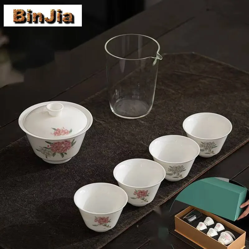 

Dehua White Porcelain Peach Tea Set Complete Vintage Ceremony Teapot And Cup Cafes Accessories Ornaments Equipment Supplies Gift