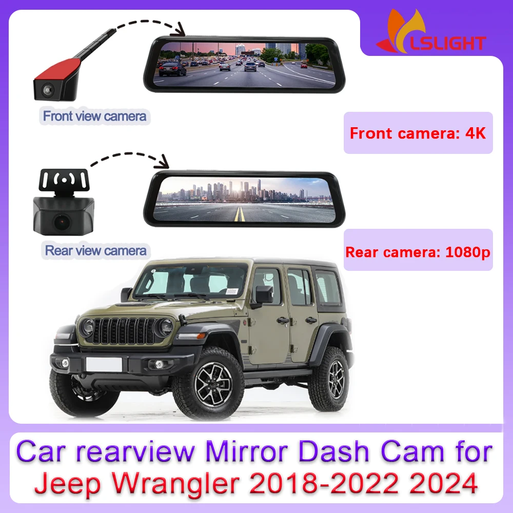 

Видеорегистратор для Jeep Wrangler 2018-2024 с HD 4K + 1080P IPS сенсорным экраном и передней/задней камерой