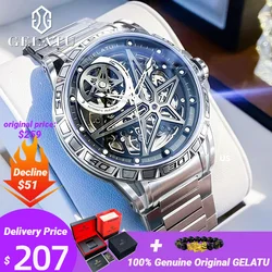 GELATU Original Brand Mechanical Watch for Men Fashion Trends Hollow Gear Dial Full Automatic Wristwatch Luminous Waterproof