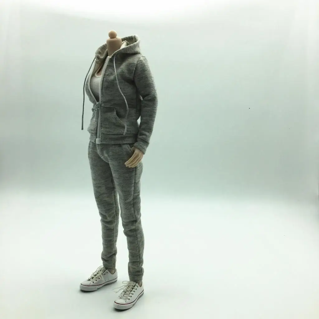 

1/6 Scale Zip Up Hoodies Pants and Vest Set Sweatshirt Costume Clothing for 12 Inch Female Action Figure