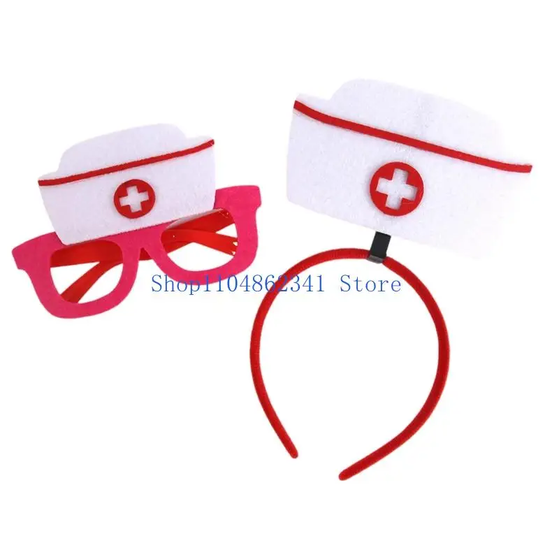 

5asd Halloween Nurse Costume Accessories Nurse Hat Headband Nurse Caps Glasses Nurse Outfit for Nurse Day Cosplay Party