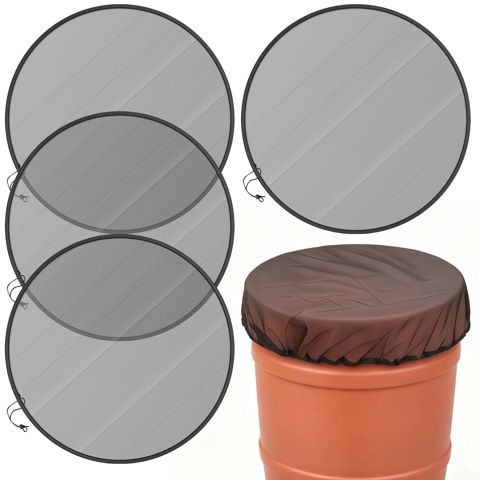 4Pcs Rain Barrel Net Cover Fine Mesh Water Collection Bucket Screen Windproof Drawstring Protector for Outdoor Backyard Garden