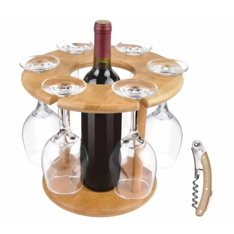 Wine Glass Holder Bottle Drying Rack Bamboo Wine Storage with Holds 6 Glasses and 1 Bottle  Best Gift