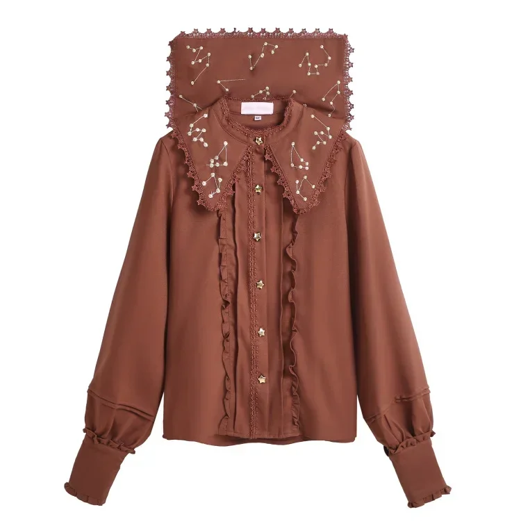 Sweet Constellation Embroidered Lolita Shirt Sailor Collar Chiffon Blouse for Women